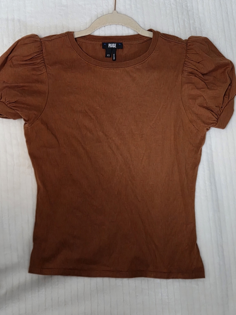 PAIGE Terracotta Rust Cotton Puff Sleeve Short Sleeve Top Tee Size XS